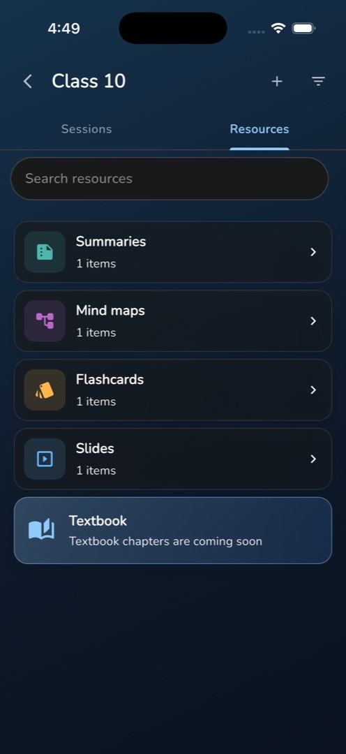 The Resources landing with several type cards and the Textbook card