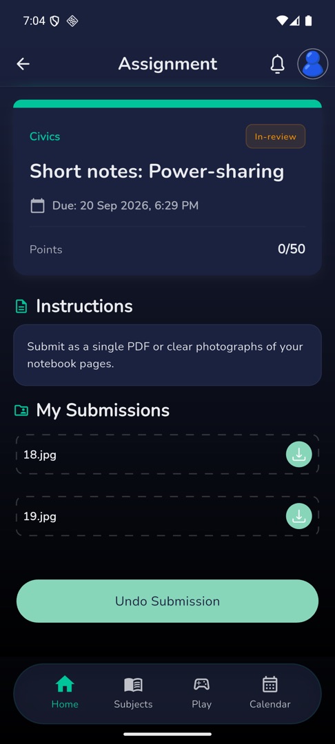 The assignment with the Undo Submission button