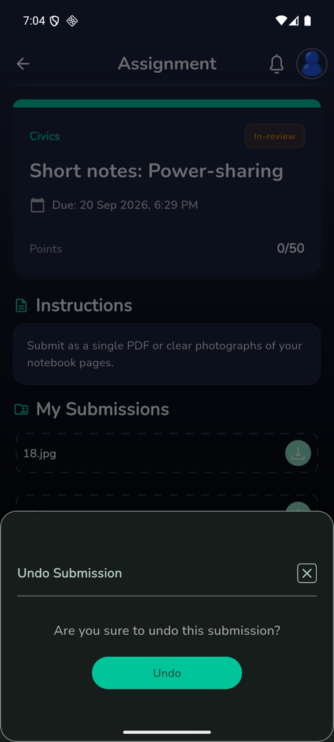 The "Are you sure to undo this submission?" sheet