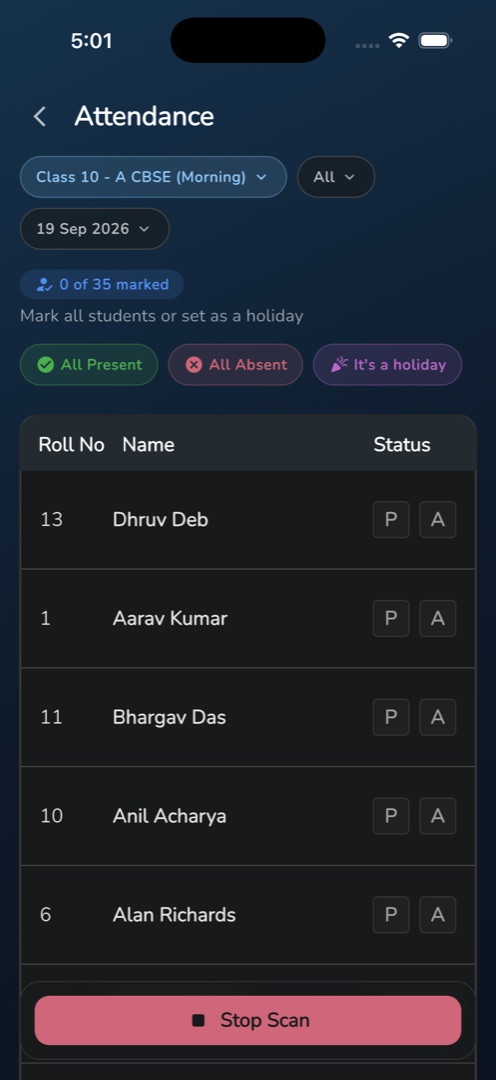 The full-width red "Stop Scan" button during a live session