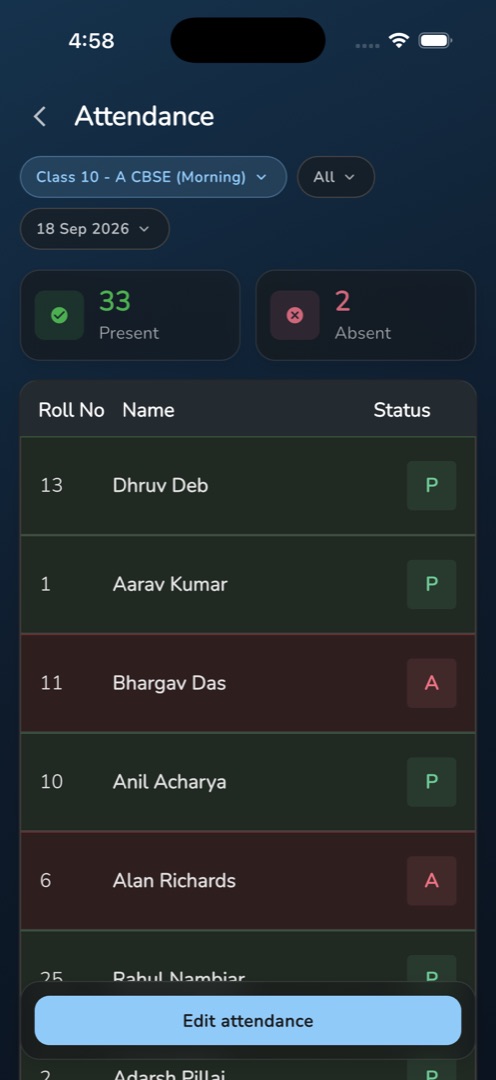 The saved read-only register with the Present / Absent tiles