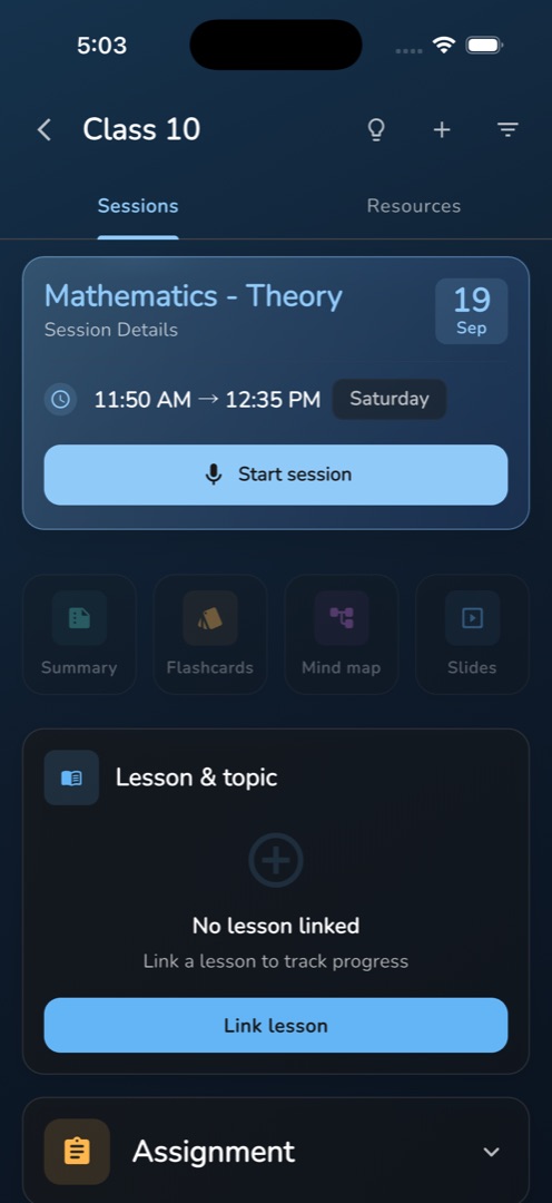 The session header with the "Start session" button