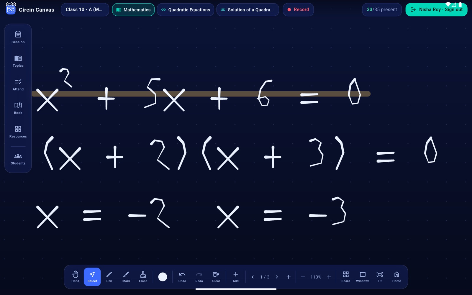 The same board with the roster collapsed, giving the canvas the extra width