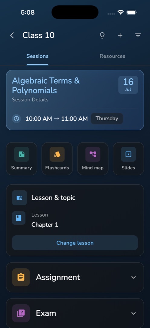 The four material tiles under the session header