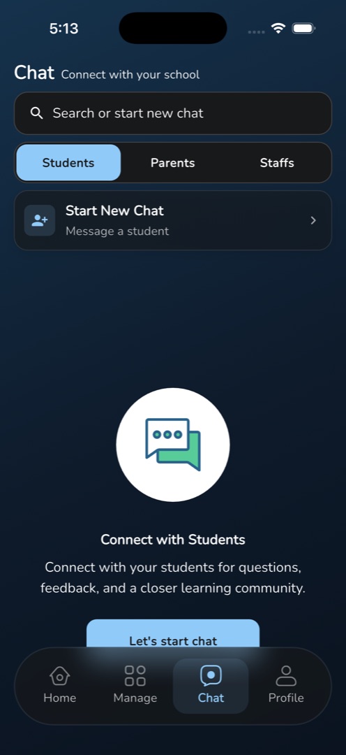 The Chat tab with the audience tabs and "Start New Chat"