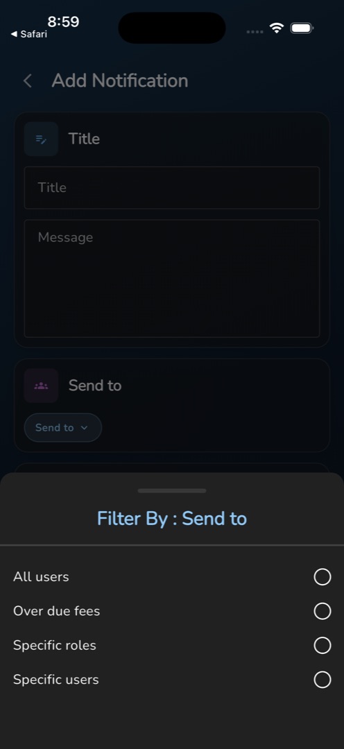 The Send to sheet showing all four audience options