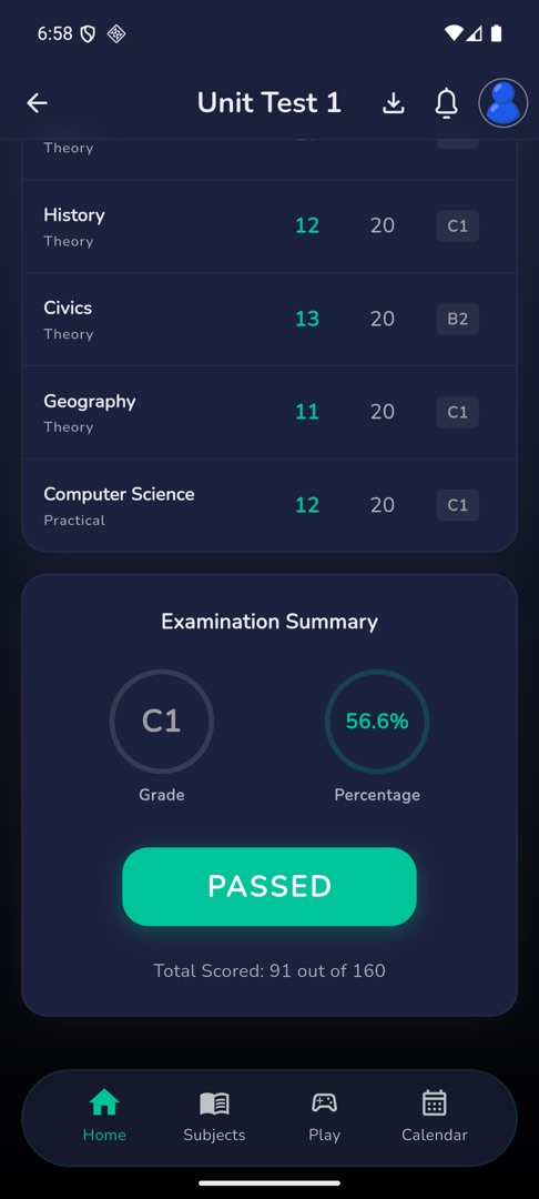 The Examination Summary with the PASSED banner