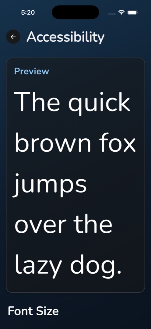 The same screen at the Accessibility (2x) size