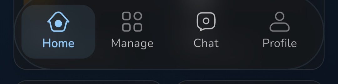 The four-tab bottom bar with Home selected
