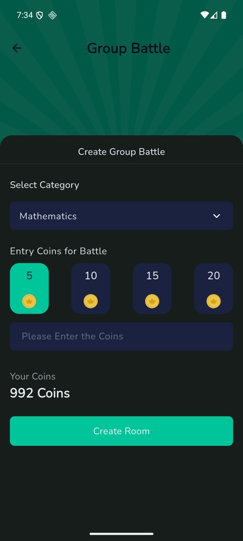 The Create Room sheet with the coin presets