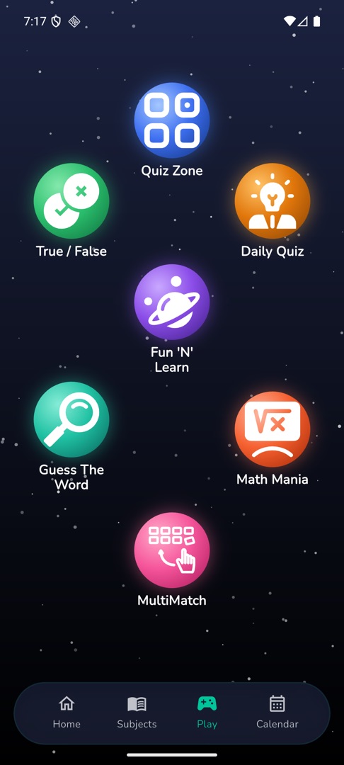 The Play tab constellation with the game circles and their names