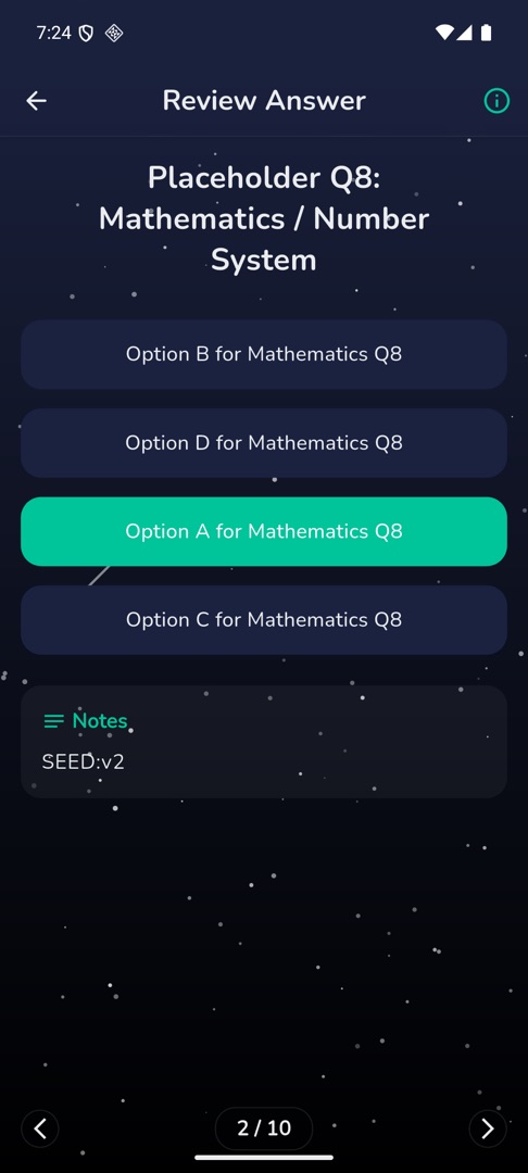 A reviewed question with the correct option highlighted and its Notes block