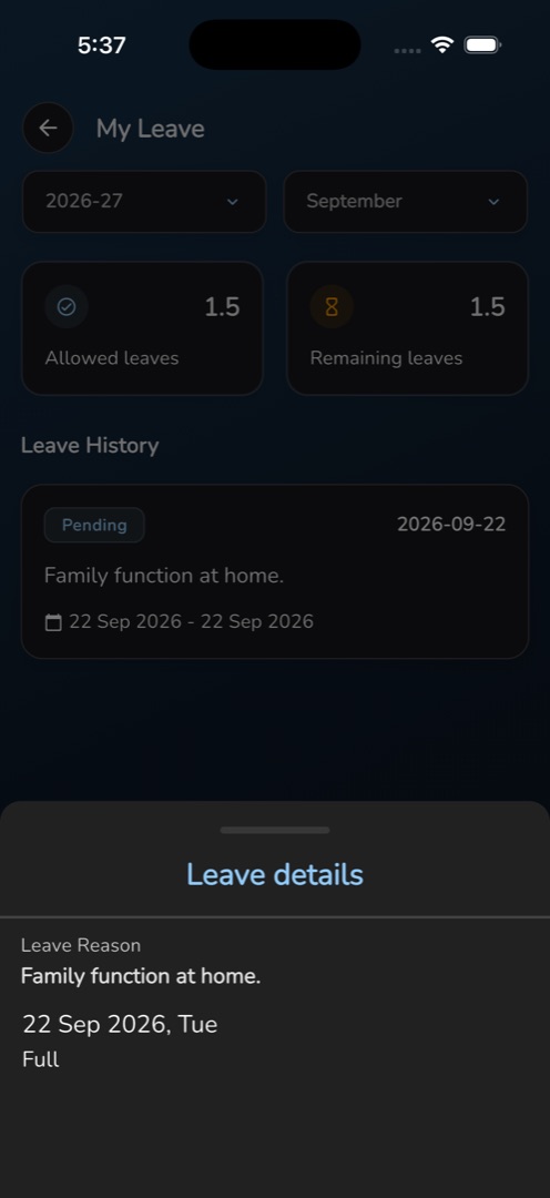 The "Leave details" sheet with its per-day rows