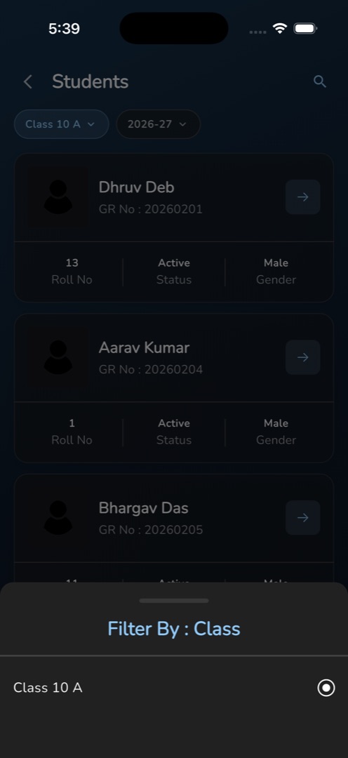The "Filter By : Class" bottom sheet