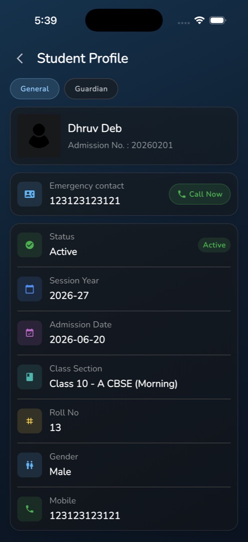 "Student Profile" on the General tab with the Emergency contact card