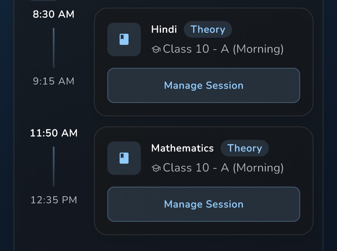 A period card showing the "Manage Session" button